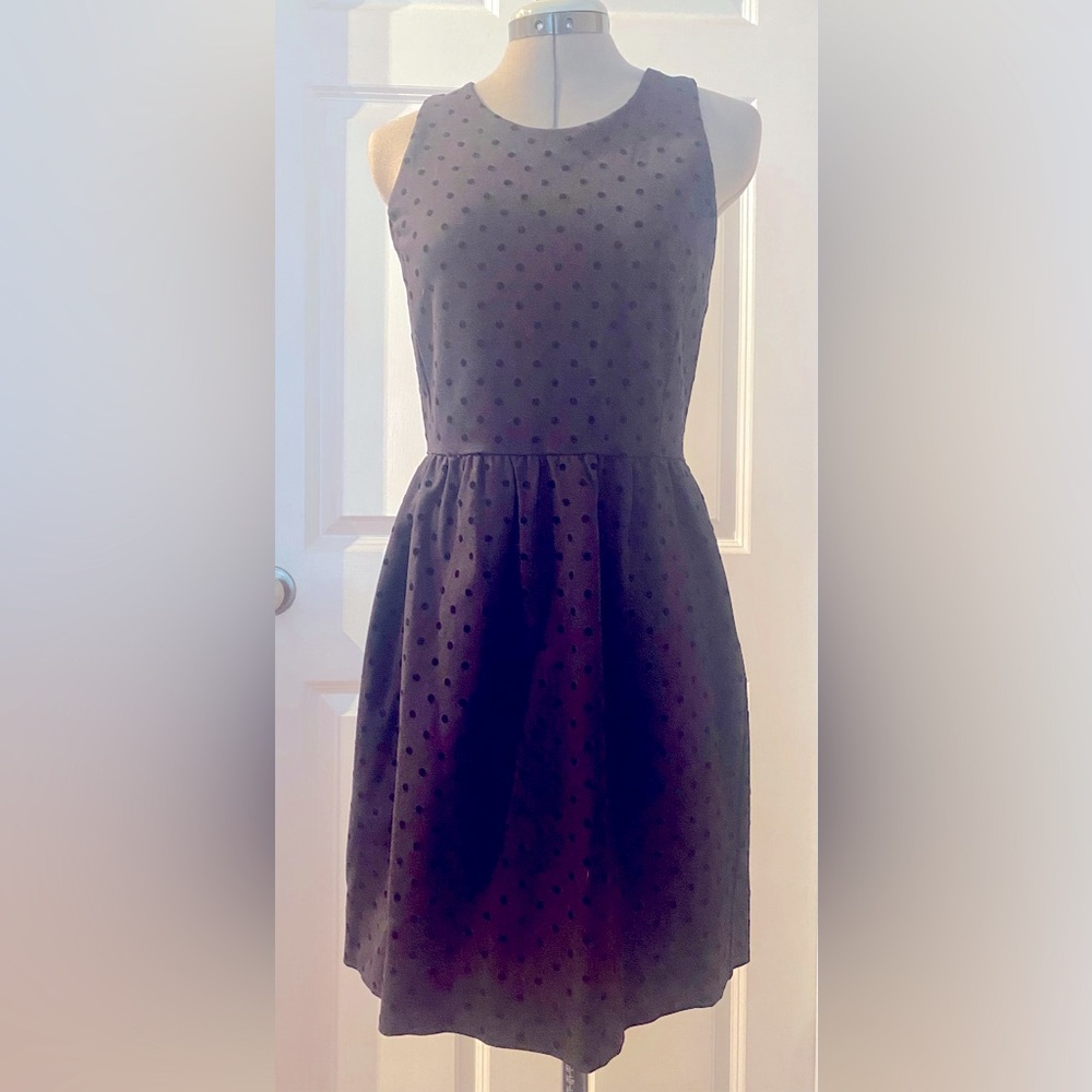 JCrew Black on Black Polka Dot, Sleeveless Dress.  Size Small.